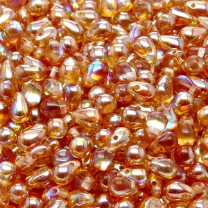 50pcs Czech Pressed Glass Teardrop Beads 4x6mm Crystal Orange Rainbow