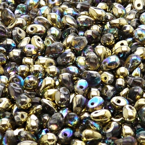 50pcs Czech Pressed Glass Teardrop Beads 4x6mm Crystal Golden Rainbow