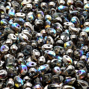 50pcs Czech Pressed Glass Teardrop Beads 4x6mm Crystal Graphite Rainbow