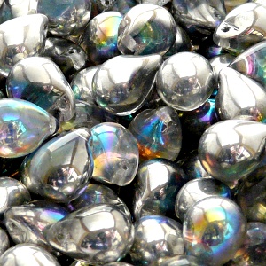 10pcs Czech Pressed Glass Teardrop Beads 10x14mm Crystal Silver Rainbow