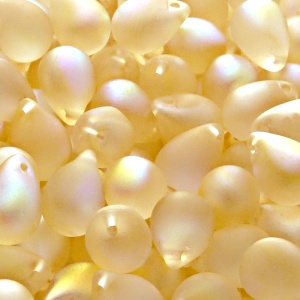 10pcs Czech Pressed Glass Teardrop Beads 10x14mm Crystal Yellow Rainbow Matte