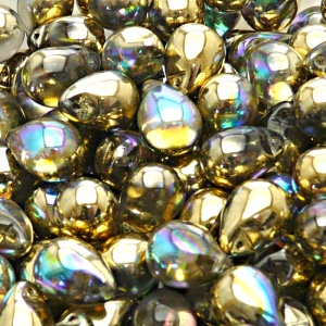 10pcs Czech Pressed Glass Teardrop Beads 10x14mm Crystal Golden Rainbow