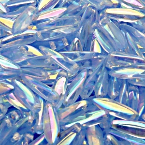 30pcs Czech Pressed Glass Dagger Beads 5x16mm Light Sapphire AB