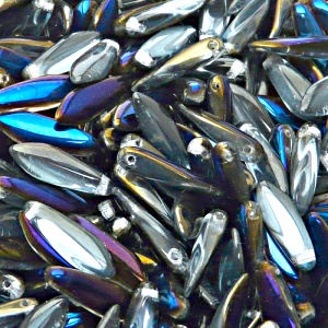 30pcs Czech Pressed Glass Dagger Beads 5x16mm Light Sapphire Azuro