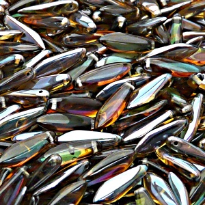 30pcs Czech Pressed Glass Dagger Beads 5x16mm Black Diamond Celsian