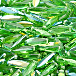 30pcs Czech Pressed Glass Dagger Beads 5x16mm Light Chrysolite AB