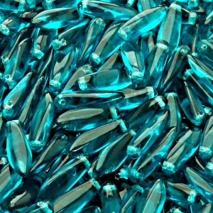 30pcs Czech Pressed Glass Dagger Beads 5x16mm Green Aquamarine