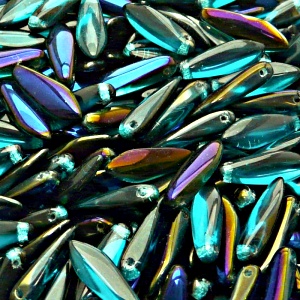 30pcs Czech Pressed Glass Dagger Beads 5x16mm Green Aquamarine Azuro