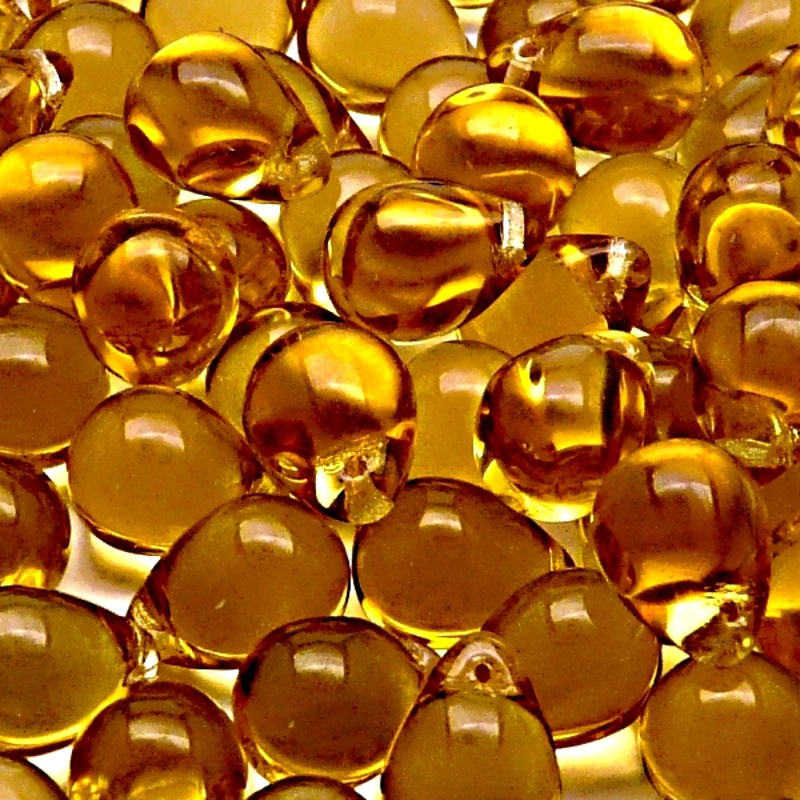 10pcs Czech Pressed Glass Teardrop Beads 10x14mm Topaz