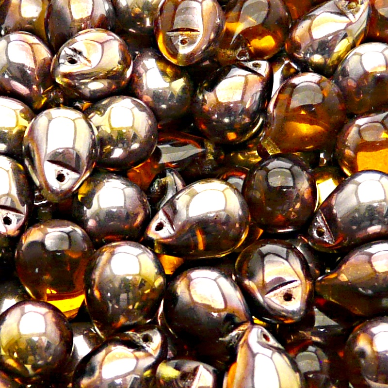 10pcs Czech Pressed Glass Teardrop Beads 10x14mm Topaz Gold Capri