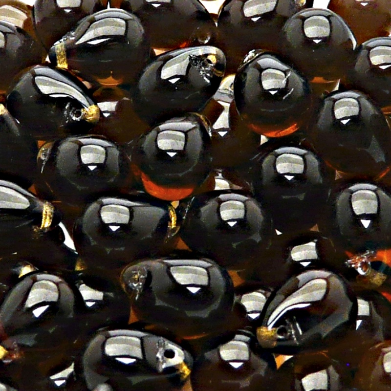 10pcs Czech Pressed Glass Teardrop Beads 10x14mm Smoked Topaz