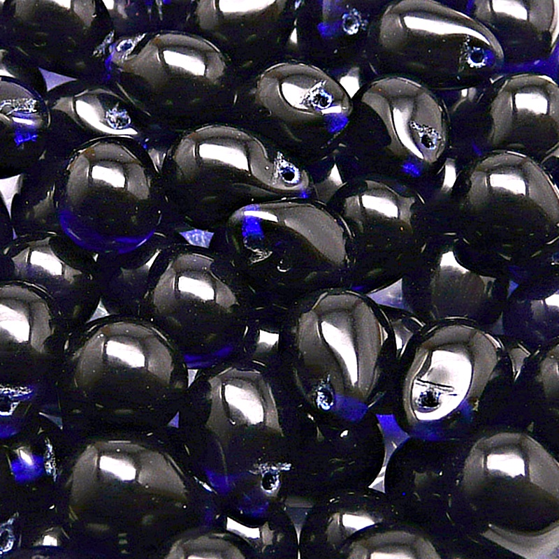 10pcs Czech Pressed Glass Teardrop Beads 10x14mm Cobalt Blue