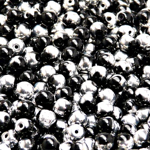 100pcs Czech Pressed Glass Round Beads 5mm Jet Labrador (Aluminium)