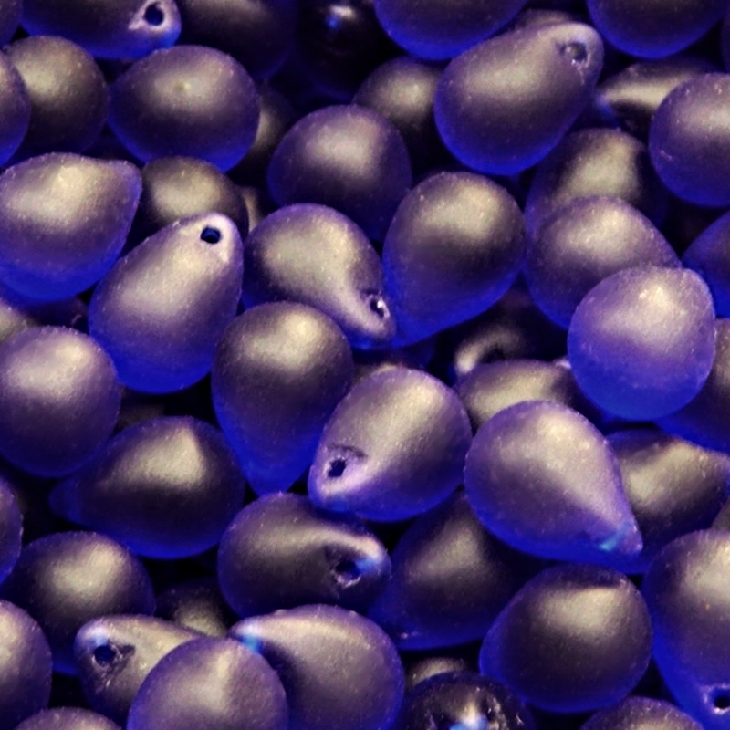 10pcs Czech Pressed Glass Teardrop Beads 10x14mm Cobalt Blue Matte