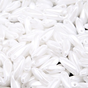 50pcs Czech Pressed Glass Dagger Beads 3x11mm Opaque White Ceramic Look