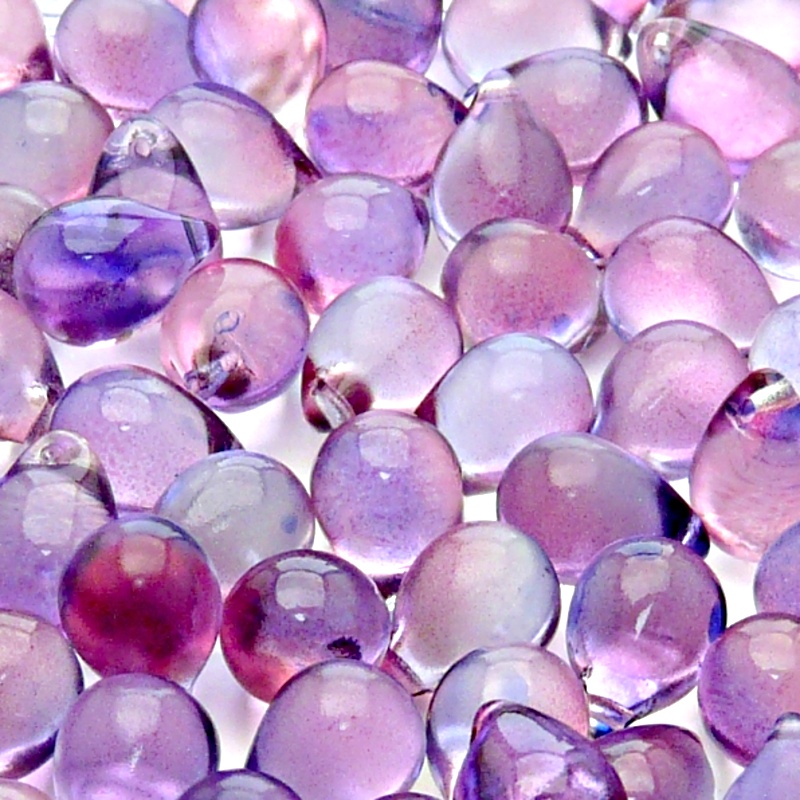 10pcs Czech Pressed Glass Teardrop Beads 10x14mm Crystal Red Violet Two Tone Color Luster Coating