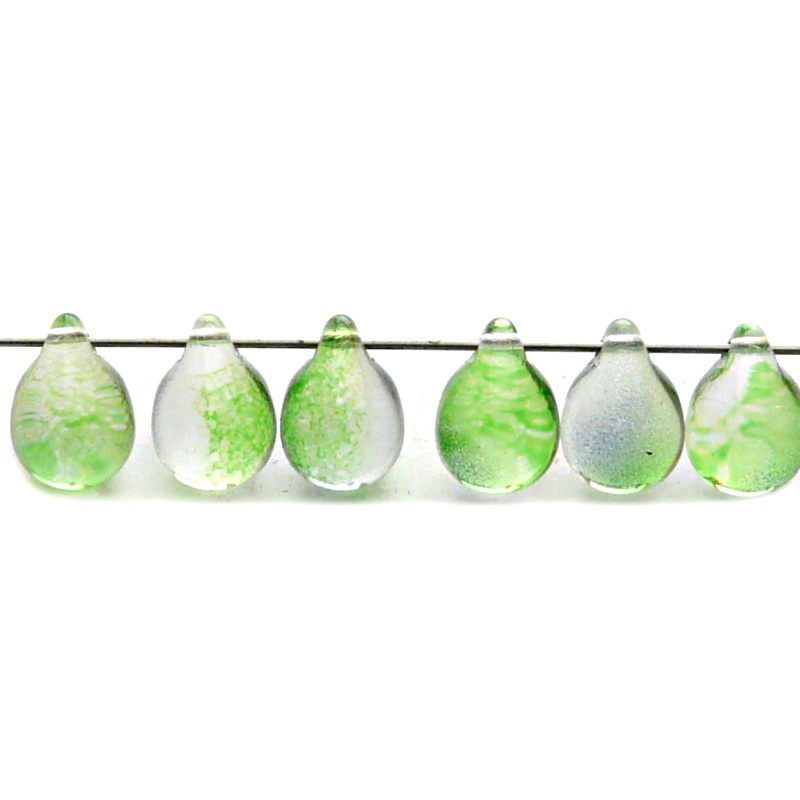 10pcs Czech Pressed Glass Teardrop Beads 10x14mm Crystal Green Blue Two Tone Color Luster Coating