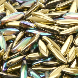 30pcs Czech Pressed Glass Dagger Beads 5x16mm Crystal Golden Rainbow