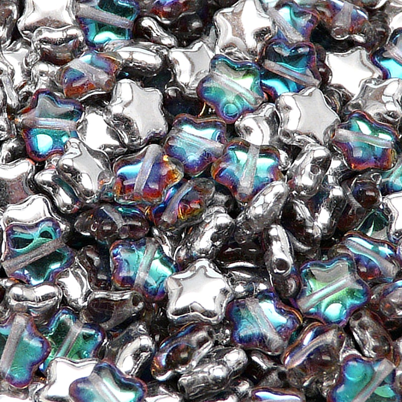 40pcs Czech Pressed Glass Star Beads 8mm Crystal Marea Green (Sfinx)