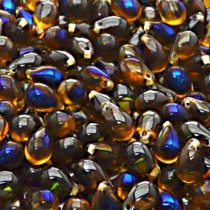 30pcs Czech Pressed Glass Teardrop Beads 6x9mm Topaz Azuro