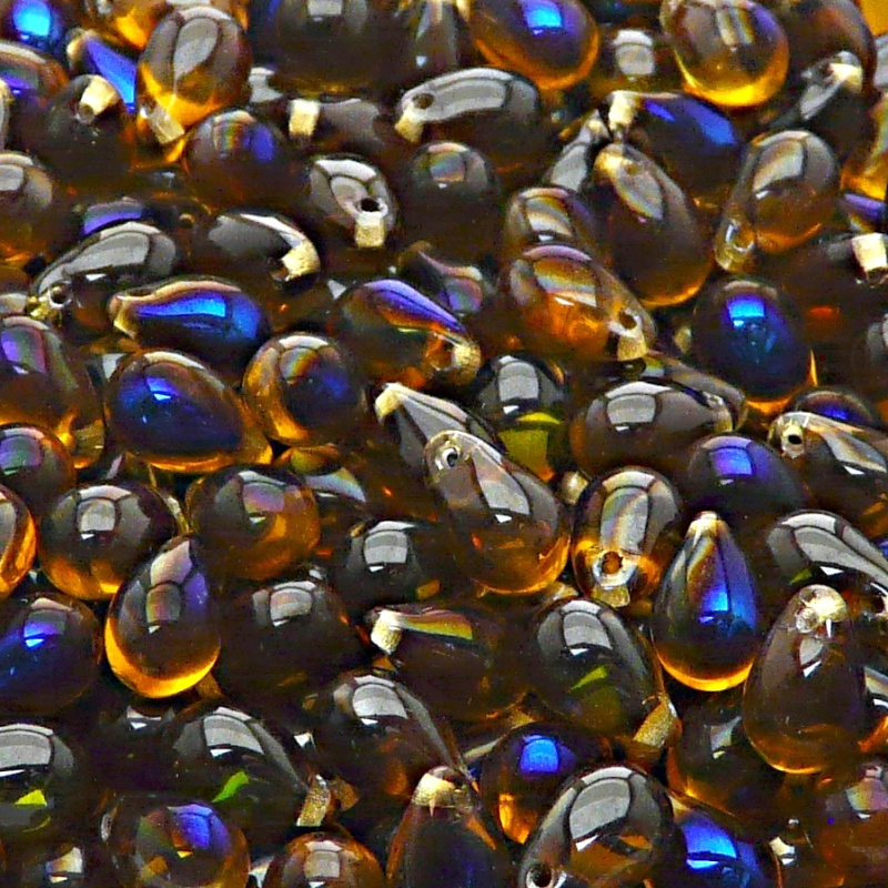 30pcs Czech Pressed Glass Teardrop Beads 6x9mm Topaz Azuro