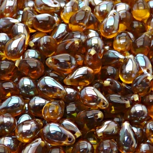 30pcs Czech Pressed Glass Teardrop Beads 6x9mm Topaz Celsian