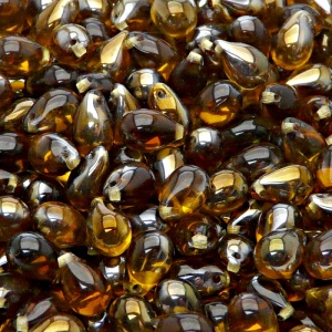 30pcs Czech Pressed Glass Teardrop Beads 6x9mm Topaz Valentinit