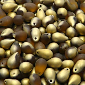 30pcs Czech Pressed Glass Teardrop Beads 6x9mm Topaz Amber Matte