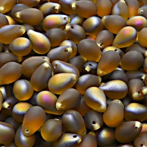 30pcs Czech Pressed Glass Teardrop Beads 6x9mm Topaz Santander Matte