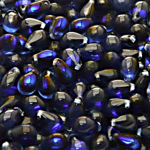 30pcs Czech Pressed Glass Teardrop Beads 6x9mm Sapphire Azuro