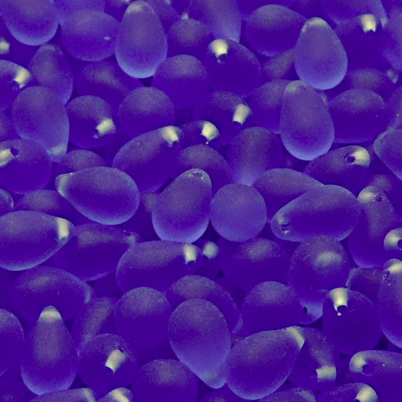 30pcs Czech Pressed Glass Teardrop Beads 6x9mm Sapphire Matte