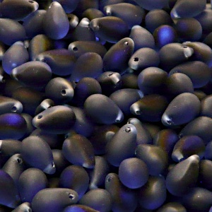 30pcs Czech Pressed Glass Teardrop Beads 6x9mm Sapphire Azuro Matte