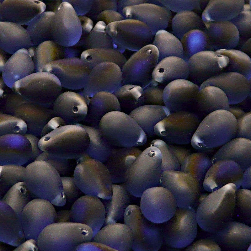 30pcs Czech Pressed Glass Teardrop Beads 6x9mm Sapphire Azuro Matte