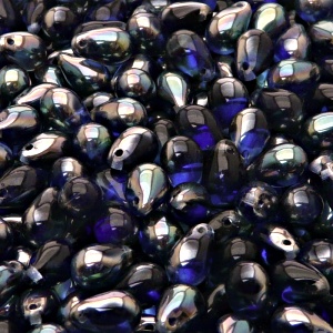 30pcs Czech Pressed Glass Teardrop Beads 6x9mm Sapphire Celsian