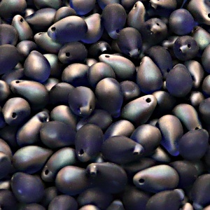 30pcs Czech Pressed Glass Teardrop Beads 6x9mm Sapphire Celsian Matte