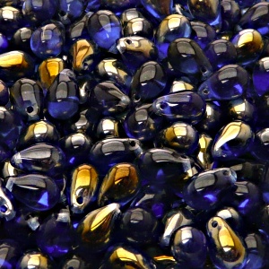 30pcs Czech Pressed Glass Teardrop Beads 6x9mm Sapphire Valentinit