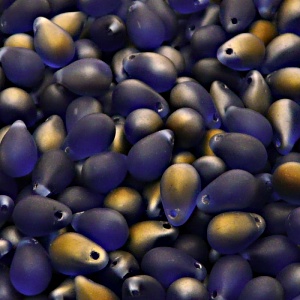 30pcs Czech Pressed Glass Teardrop Beads 6x9mm Sapphire Valentinit Matte