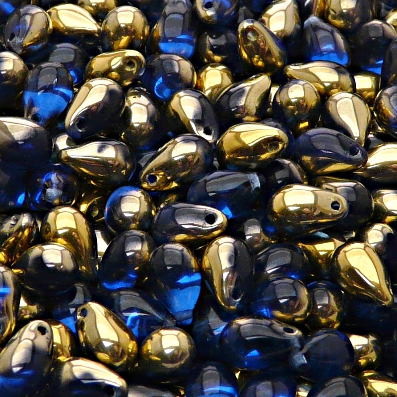 30pcs Czech Pressed Glass Teardrop Beads 6x9mm Sapphire Amber