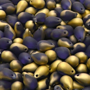 30pcs Czech Pressed Glass Teardrop Beads 6x9mm Sapphire Amber Matte