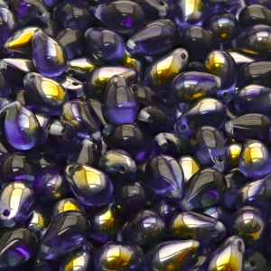 30pcs Czech Pressed Glass Teardrop Beads 6x9mm Sapphire Santander