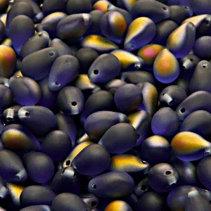 30pcs Czech Pressed Glass Teardrop Beads 6x9mm Sapphire Santander Matte