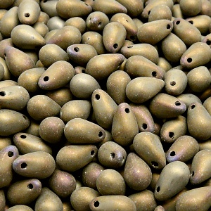 30pcs Czech Pressed Glass Teardrop Beads 6x9mm Jet Brown Iris Matte