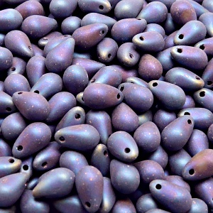 30pcs Czech Pressed Glass Teardrop Beads 6x9mm Jet Blue Iris Matte