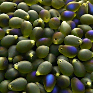 30pcs Czech Pressed Glass Teardrop Beads 6x9mm Olivine Azuro Matte