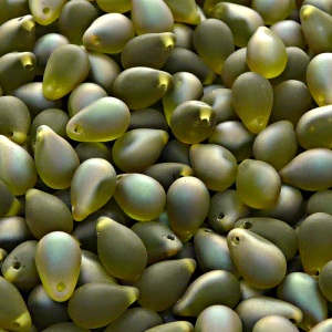 30pcs Czech Pressed Glass Teardrop Beads 6x9mm Olivine Celsian Matte