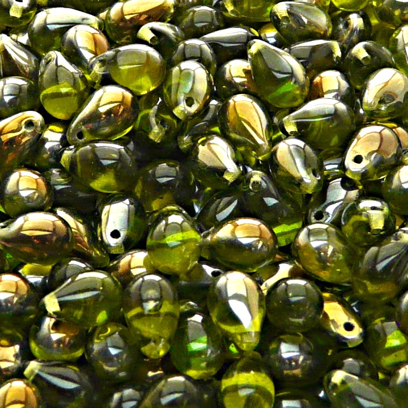 30pcs Czech Pressed Glass Teardrop Beads 6x9mm Olivine Valentinit