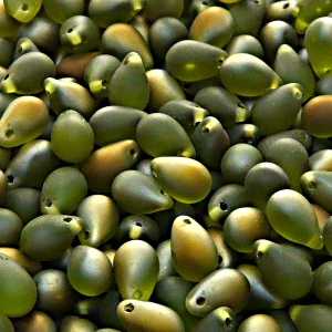 30pcs Czech Pressed Glass Teardrop Beads 6x9mm Olivine Valentinit Matte