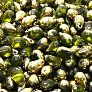 30pcs Czech Pressed Glass Teardrop Beads 6x9mm Olivine Amber