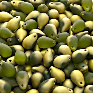 30pcs Czech Pressed Glass Teardrop Beads 6x9mm Olivine Amber Matte