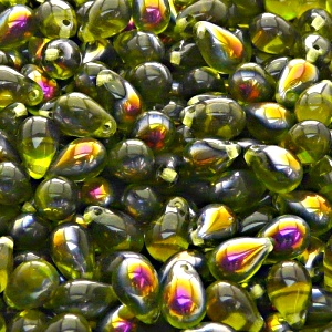 30pcs Czech Pressed Glass Teardrop Beads 6x9mm Olivine Santander